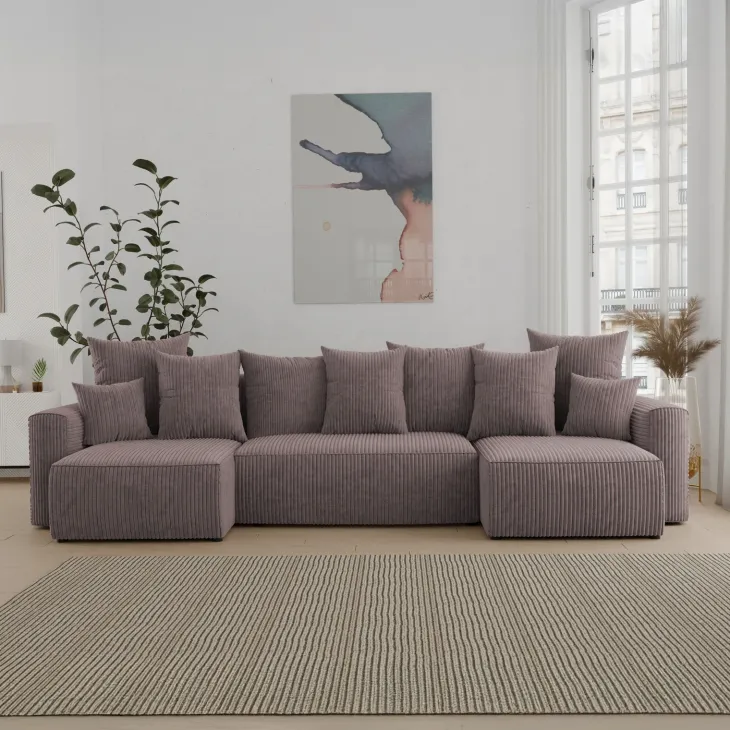 Divano letto panoramico 312x142cm velluto a coste marrone Scintilla
