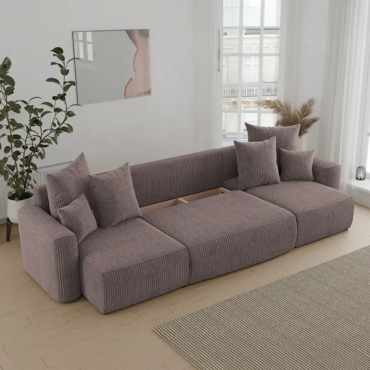 Divano letto panoramico 312x142cm velluto a coste marrone Scintilla