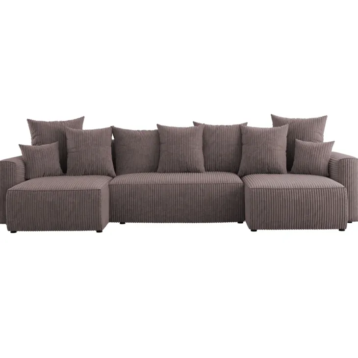 Divano letto panoramico 312x142cm velluto a coste marrone Scintilla