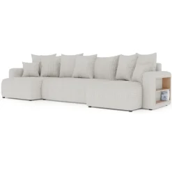 Divano letto panoramico 312x142cm velluto a coste con libreria a destra beige Mistery