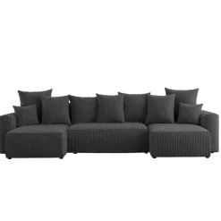 Divano letto panoramico 312x142cm velluto a coste con libreria a sinistra antracite Mistery