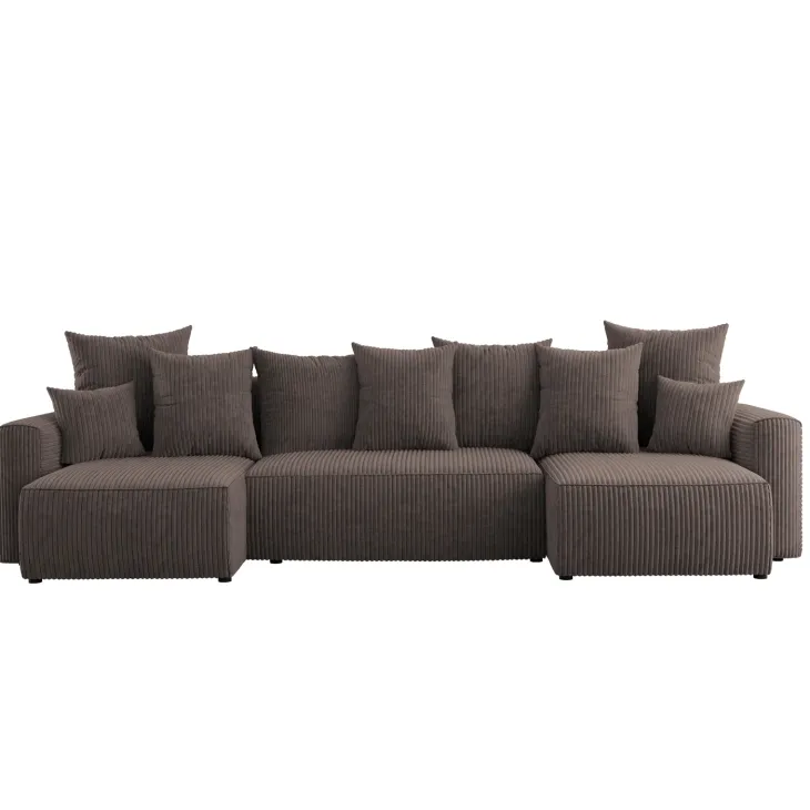 Divano letto panoramico 312x142cm velluto a coste con libreria a sinistra marrone Mistery