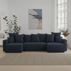 Divano letto panoramico 312x142cm velluto a coste con libreria a sinistra nero Mistery