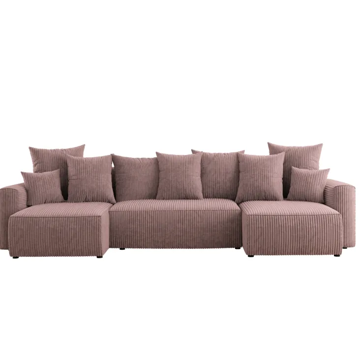 Divano letto panoramico 312x142cm velluto a coste con libreria a sinistra rosa antico Mistery