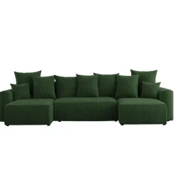 Divano letto panoramico 312x142cm velluto a coste con libreria a sinistra verde scuro Mistery