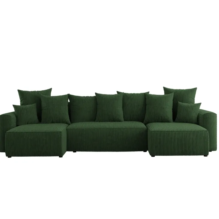 Divano letto panoramico 312x142cm velluto a coste con libreria a sinistra verde scuro Mistery