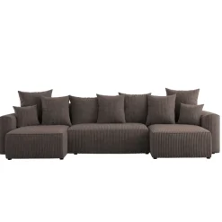 Divano letto panoramico 312x142cm velluto a coste con libreria a destra marrone Mistery