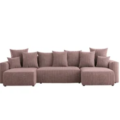 Divano letto panoramico 312x142cm velluto a coste con libreria a destra rosa antico Mistery