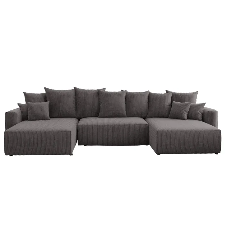 Divano letto panoramico 350x160cm velluto a coste con libreria a sinistra antracite Mistery