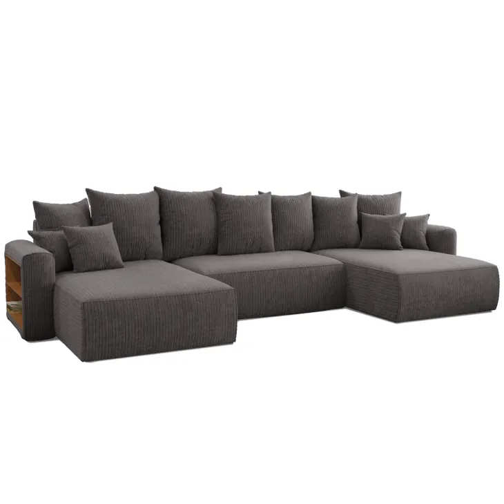 Divano letto panoramico 350x160cm velluto a coste con libreria a sinistra antracite Mistery