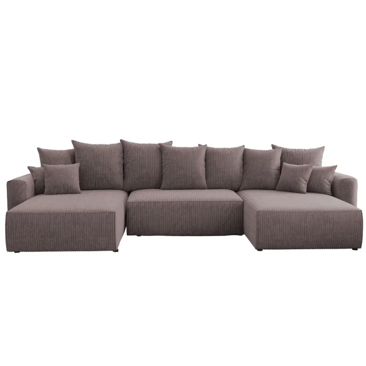 Divano letto panoramico 350x160cm velluto a coste con libreria a sinistra marrone Mistery