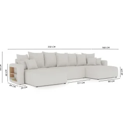 Divano letto panoramico 350x160cm velluto a coste con libreria a sinistra marrone Mistery