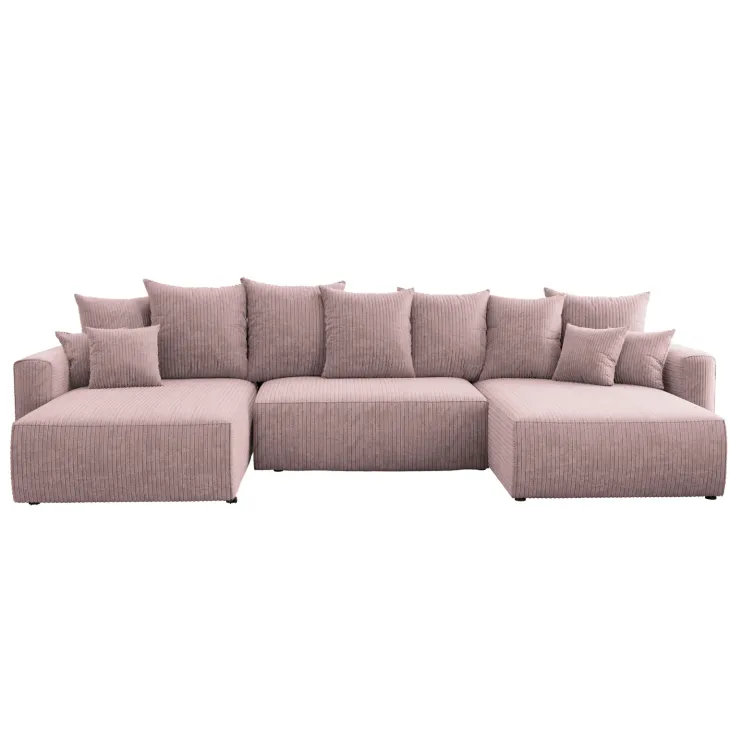 Divano letto panoramico 350x160cm velluto a coste con libreria a sinistra rosa antico Mistery