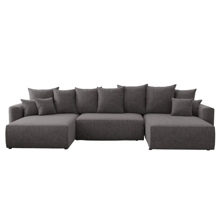 Divano letto panoramico 350x160cm velluto a coste con libreria a destra antracite Mistery