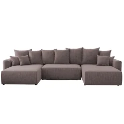 Divano letto panoramico 350x160cm velluto a coste con libreria a destra marrone Mistery