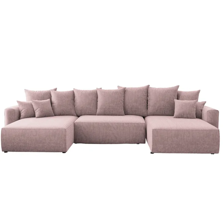 Divano letto panoramico 350x160cm velluto a coste con libreria a destra rosa antico Mistery