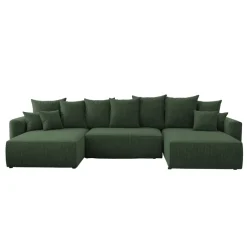 Divano letto panoramico 350x160cm velluto a coste con libreria a destra verde scuro Mistery