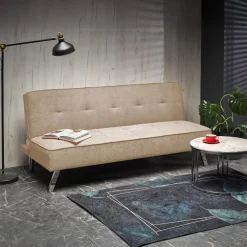 Divano letto pieghevole 173x83cm 3 posti moderno in tessuto beige Veliero