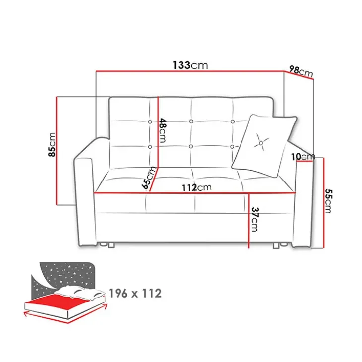 Divano letto 2 posti 133cm imbottito in tessuto grigio Isidore