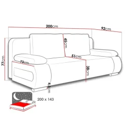 Divano letto 3 posti imbottito 200cm nero grigio scuro Barney