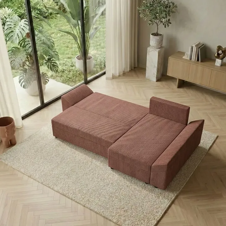 Divano letto 3 posti reversibile 240x140cm matrimoniale angolare velluto a coste rosa Appia