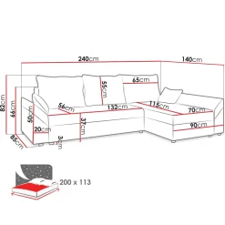 Divano letto 3 posti reversibile 240x140cm matrimoniale angolare velluto a coste rosa Appia
