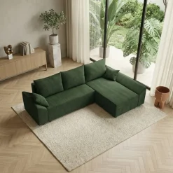 Divano letto 3 posti reversibile 240x140cm matrimoniale angolare velluto a coste verde Appia