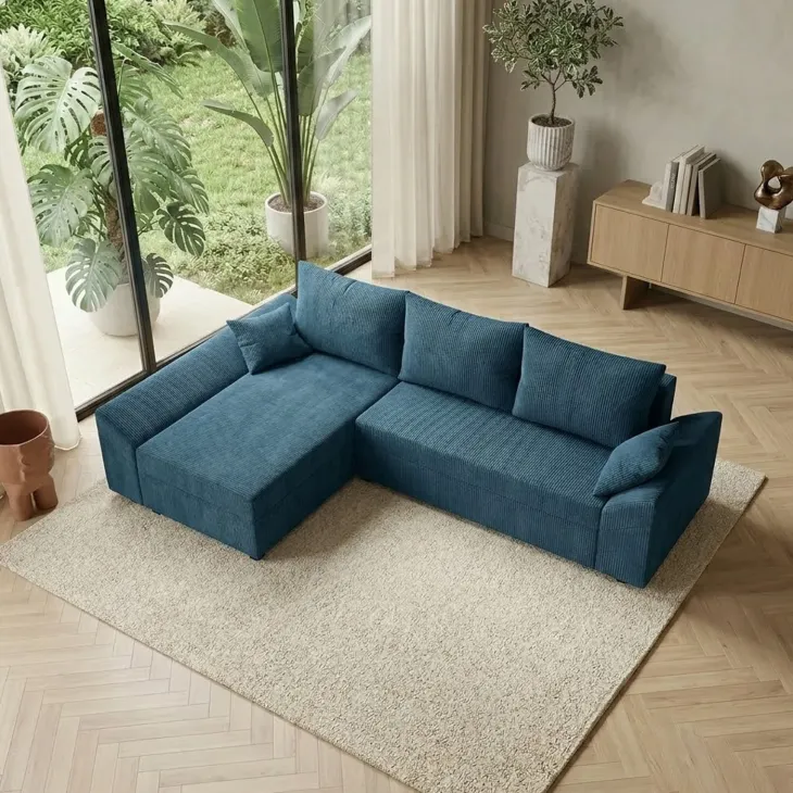 Divano letto 3 posti reversibile 240x140cm matrimoniale angolare velluto a coste blu Appia