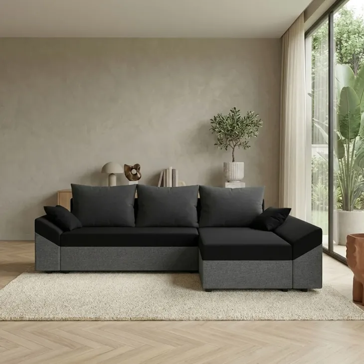 Divano letto 3 posti reversibile 240x140cm matrimoniale angolare grigio nero Appia