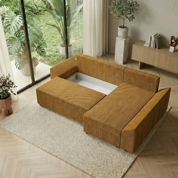 Divano letto 3 posti reversibile 240x140cm matrimoniale angolare velluto a coste senape ocra Appia