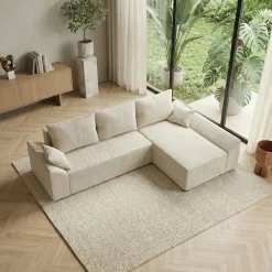 Divano letto 3 posti reversibile 240x140cm matrimoniale angolare velluto a coste beige Appia