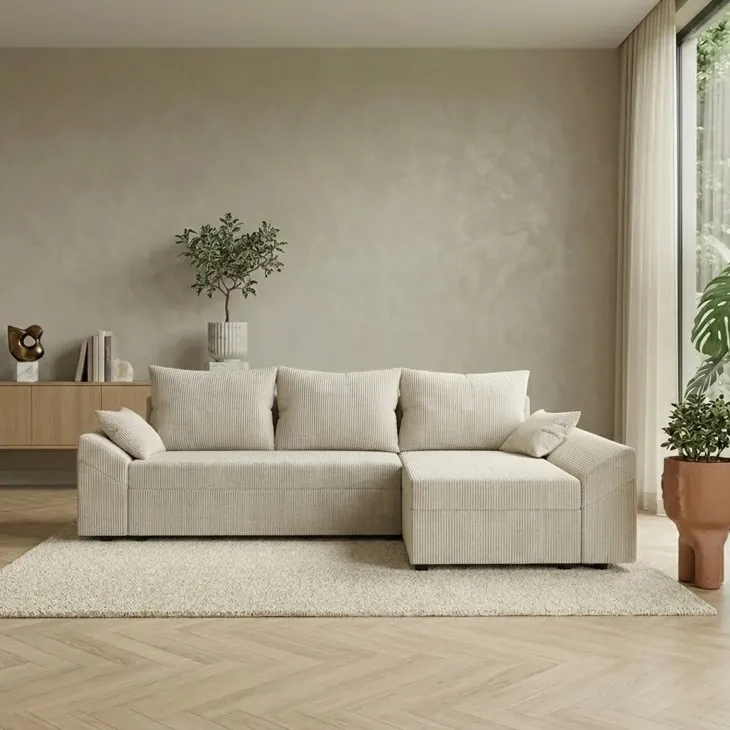 Divano letto 3 posti reversibile 240x140cm matrimoniale angolare velluto a coste beige Appia