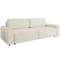 Divano letto 3 posti 240x95 cm con box contenitore a trama sottile beige Olivon