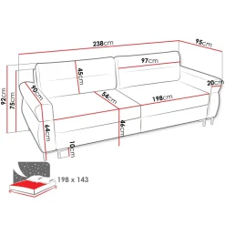 Divano letto 3 posti 238x95 cm con box contenitore imbottito beige chiaro nero Velissa