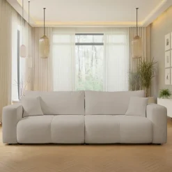 Divano letto 3 posti 248x90cm con contenitore in tessuto velo beige Floty