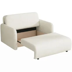 Divano letto 2 posti 150x103 cm con contenitore e cuscino tessuto velo panna Reposa