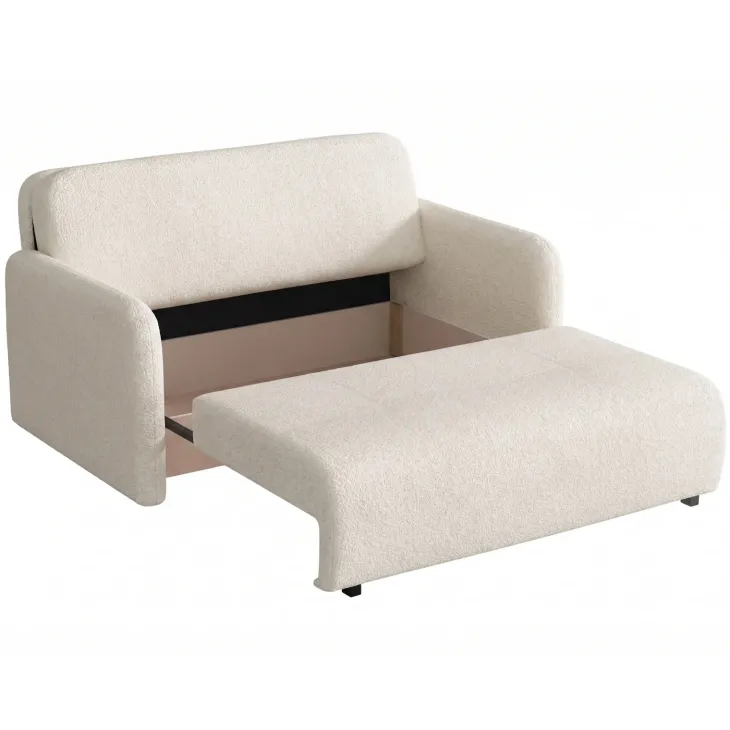 Divano letto 3 posti 170x103 cm con contenitore e cuscino tessuto bouclé beige chiaro Reposa