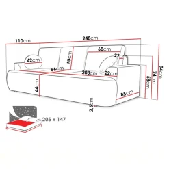 Divano letto 3 posti 248x110cm con contenitore bianco Novera