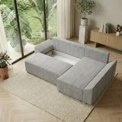 Divano letto 3 posti 240x140cm matrimoniale angolare reversibile velluto a coste grigio Appia