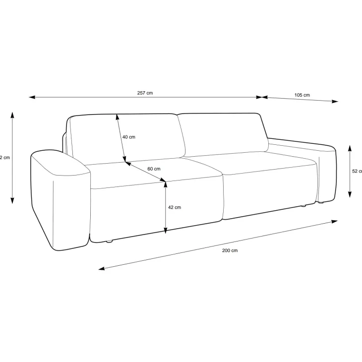 Divano letto 3 posti 257x105cm tessuto bianco Cozyfy