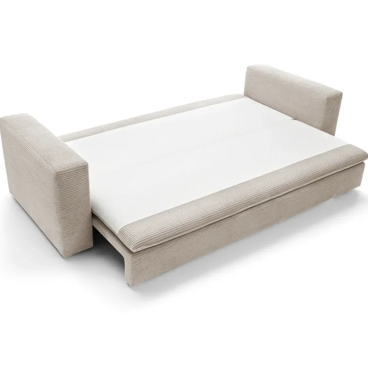 Divano letto 3 posti 244x95cm velluto a coste beige Restful