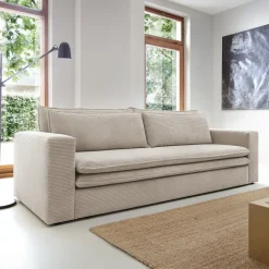 Divano letto 3 posti 244x95cm velluto a coste beige Restful