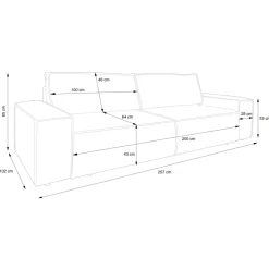 Divano letto 3 posti 257x106cm velluto a coste beige Snuggle