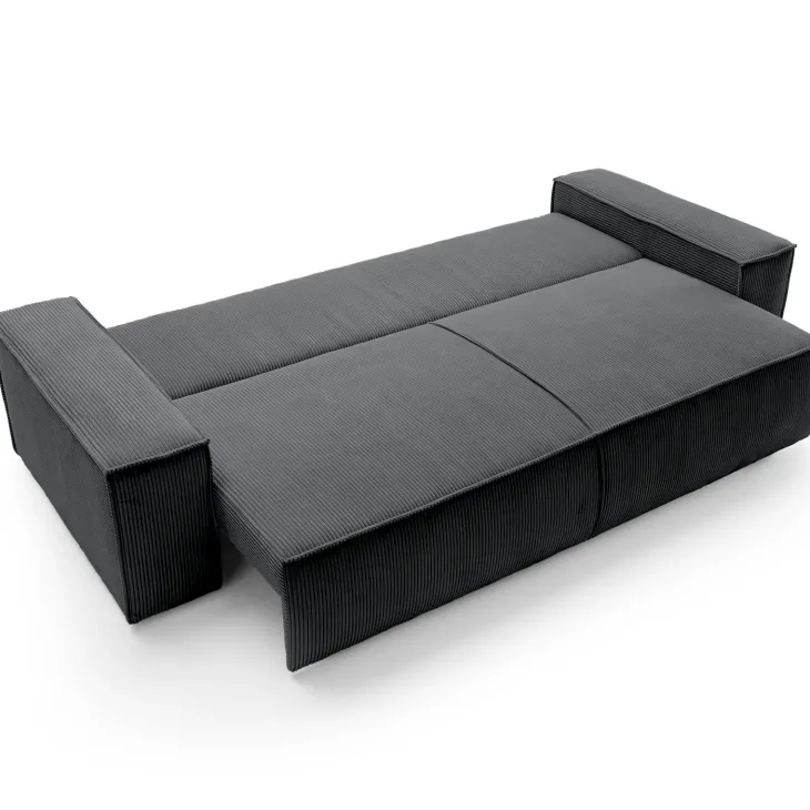 Divano letto 3 posti 257x106cm velluto a coste antracite Snuggle