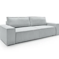 Divano letto 3 posti 257x106cm velluto a coste grigio chiaro Snuggle