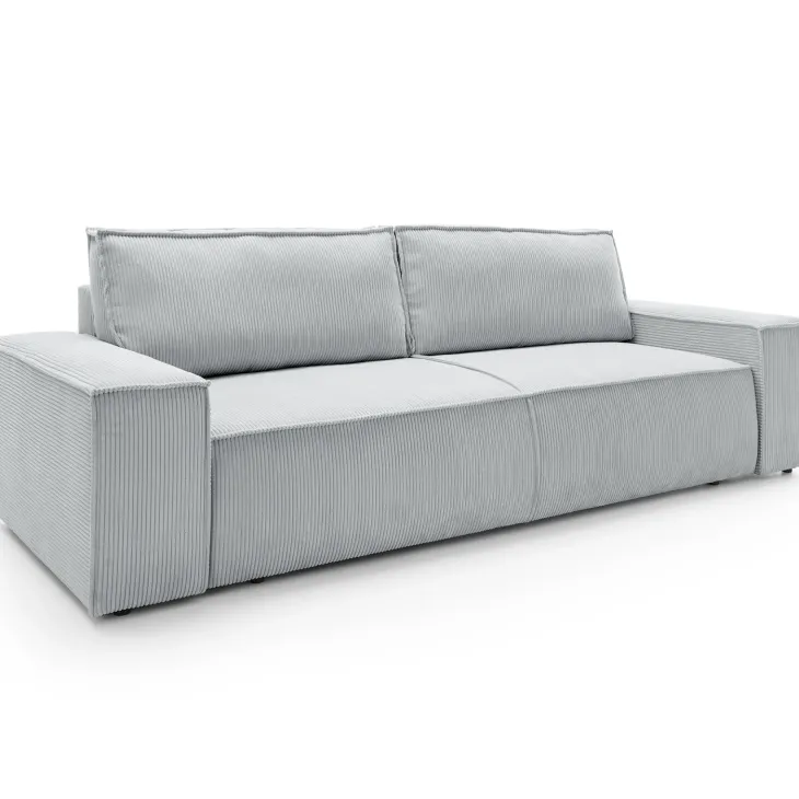 Divano letto 3 posti 257x106cm velluto a coste grigio chiaro Snuggle