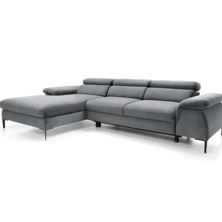 Divano letto regolabile angolare sinistra 4 posti 288x182cm tessuto grigio chiaro Loungey