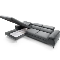 Divano letto regolabile angolare sinistra 4 posti 288x182cm tessuto grigio chiaro Loungey