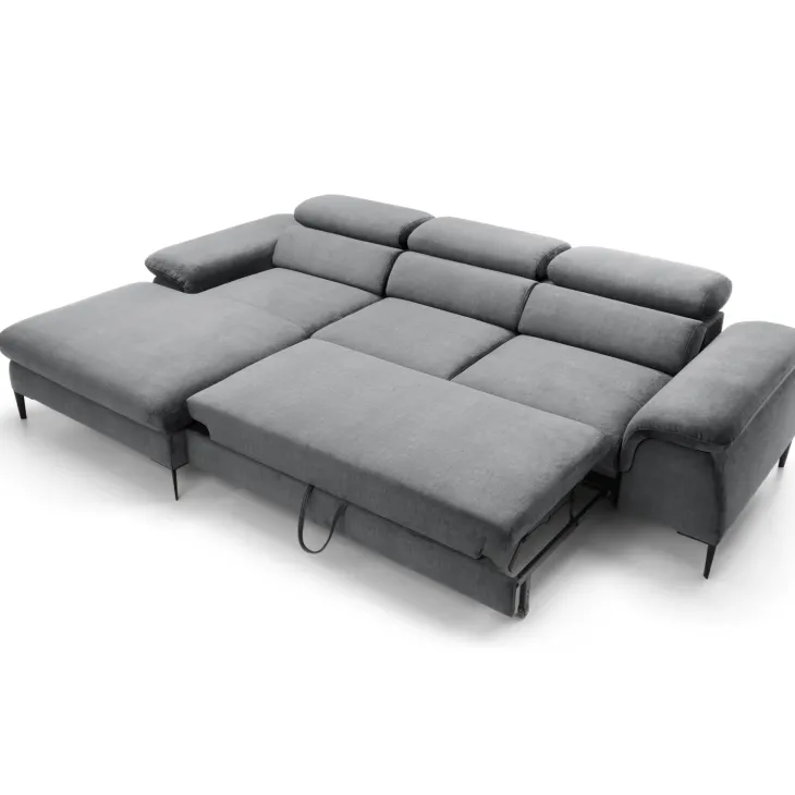 Divano letto regolabile angolare sinistra 4 posti 288x182cm tessuto grigio chiaro Loungey
