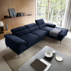 Divano letto regolabile angolare destra 4 posti 288x182cm tessuto blu Loungey